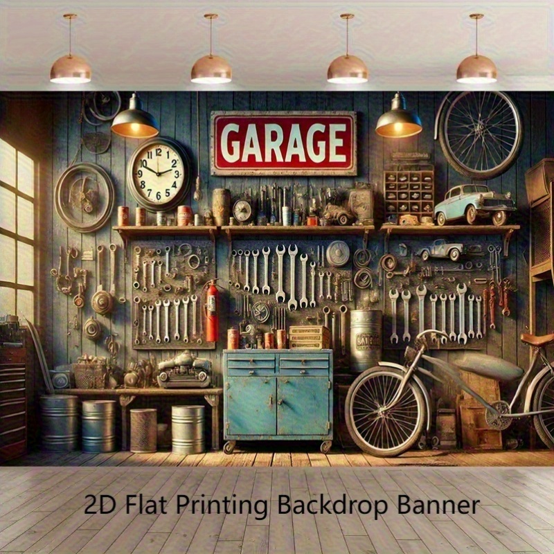 Workshop Tools Background - Painel de Fundo Industrial para Garagem,