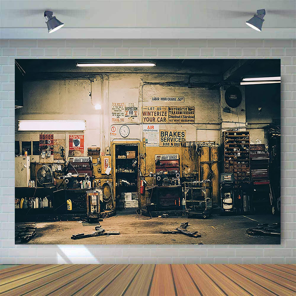 Retro reparos de carro pano de - Workshop Tools Background avaliação e preço
