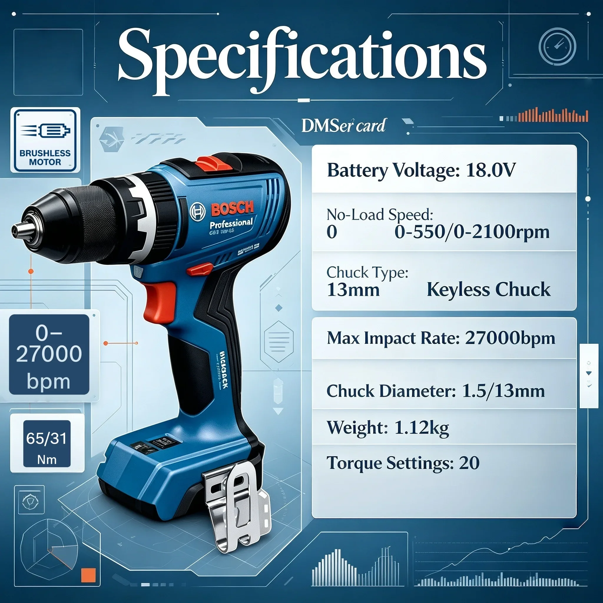 BOSCH GSB 18V-65 Furadeira/Par - Bosch Drill Gsb 18V avaliação e preço